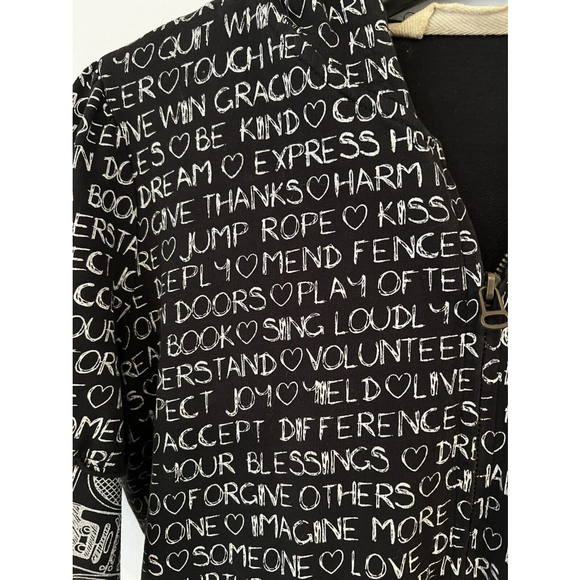 Womens Sweet Child Love Notes Peace Inspirational Black Hoodie Zip Up Jacket M - Picture 3 of 9